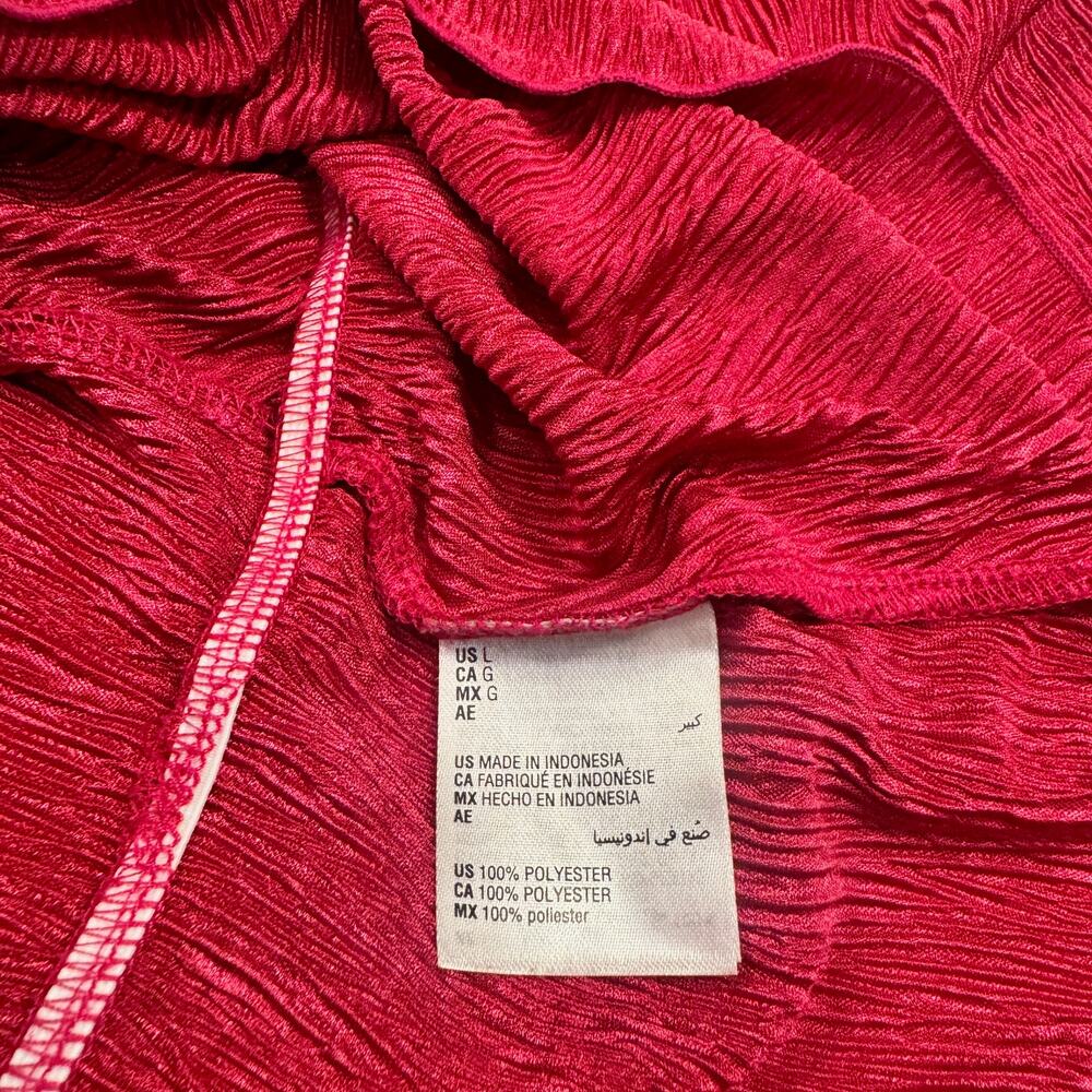 Red Crinkle Plissé Peplum Blouse Surplice Bishop Sleeve Party Large Coquette - Picture 5 of 15